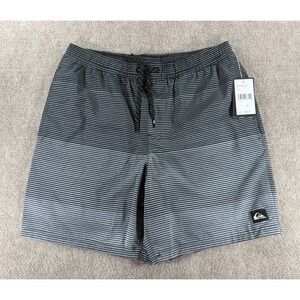 Quiksilver Mens Swim Trunks Medium Black Gray Striped Board Shorts Lined